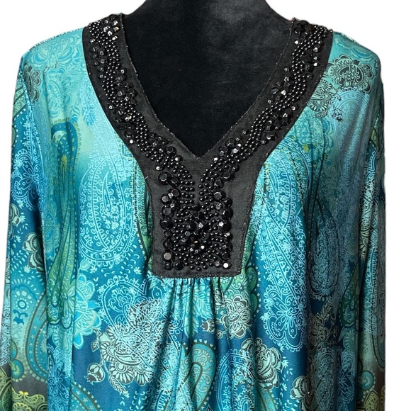 Avenue Paisley Print Beaded Collar Blouse - Picture 2 of 10